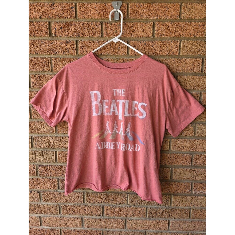 The Beatles Abbey Road Graphic Tee Vintage Terracotta Rose Pink Raw Hem Large